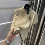 Ralph Lauren Beige Embroidery Premium Polo T-Shirt