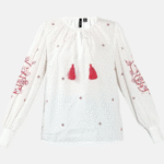 White Red Printed Embroidered Top